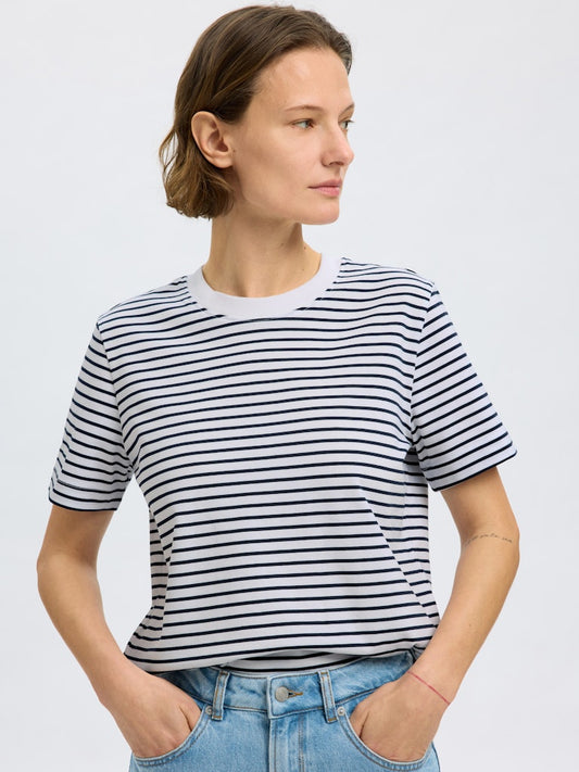 SLFEssential Striped Boxy Tee Dark Sapphire
