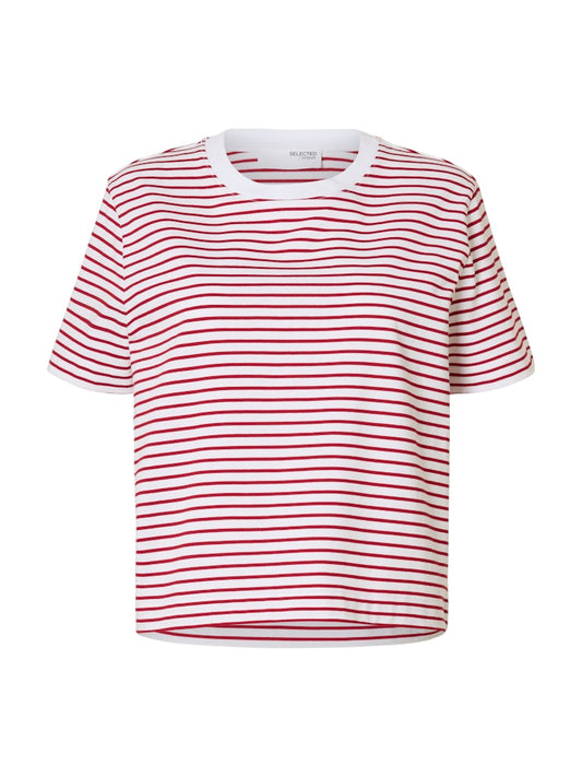 SLFEssential Striped Boxy Tee Equestrian Red