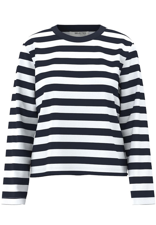 SLFEssential LS Striped Boxy Tee Dark Sapphire