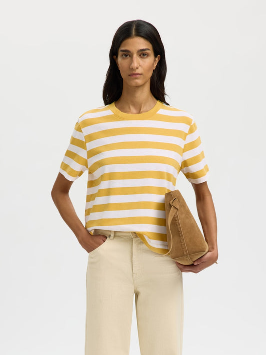 SLFEssential Striped Boxy Tee Ochre