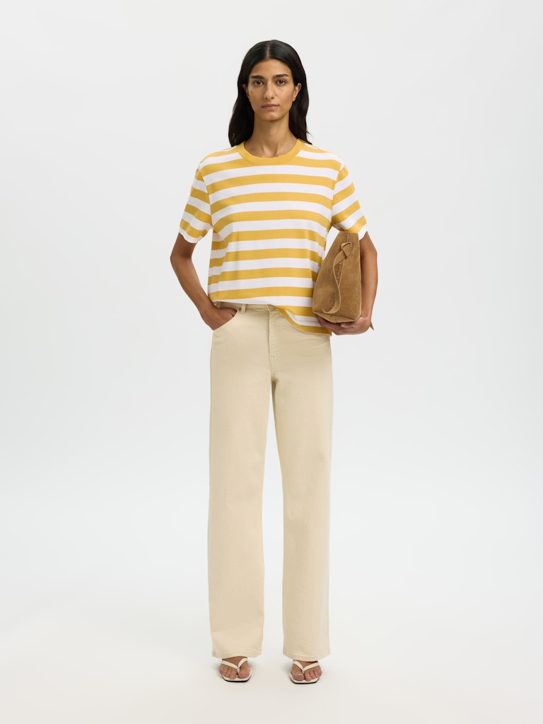 SLFEssential Striped Boxy Tee Ochre