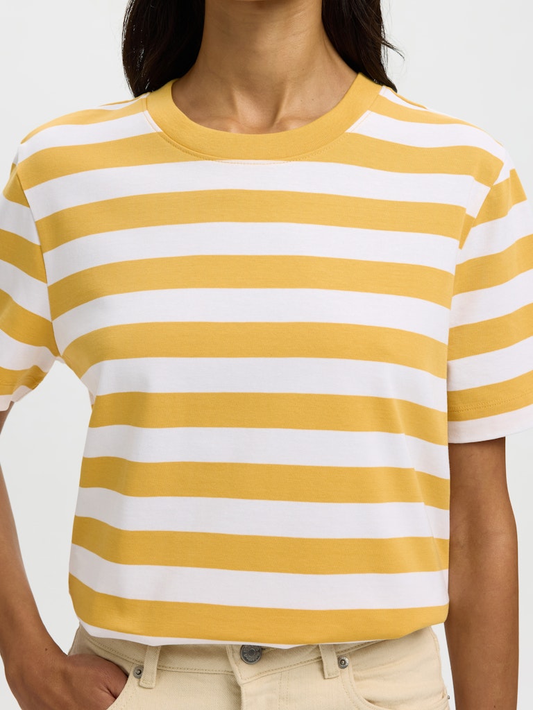 SLFEssential Striped Boxy Tee Ochre