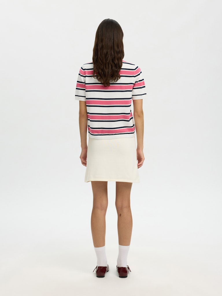 ALFAmour SS Knit Polo Cardigan Egret Hot Pink