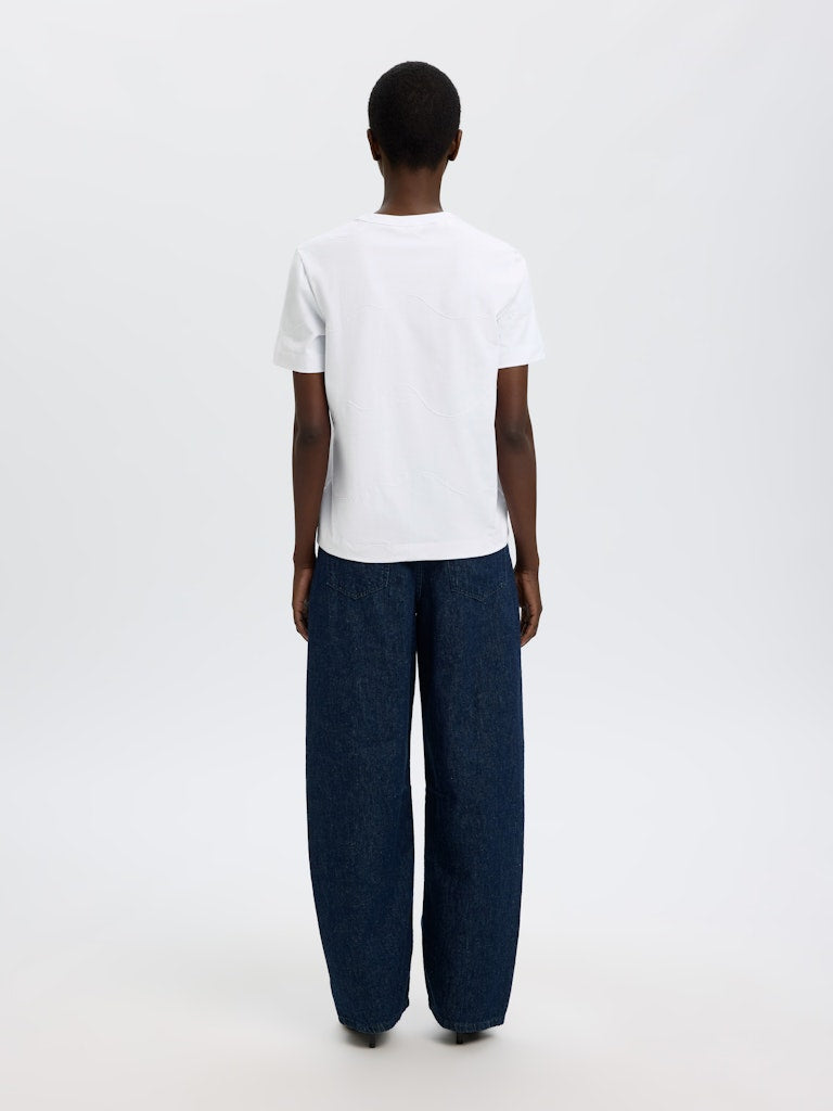 SLFMila SS Embroidery Tee Bright White