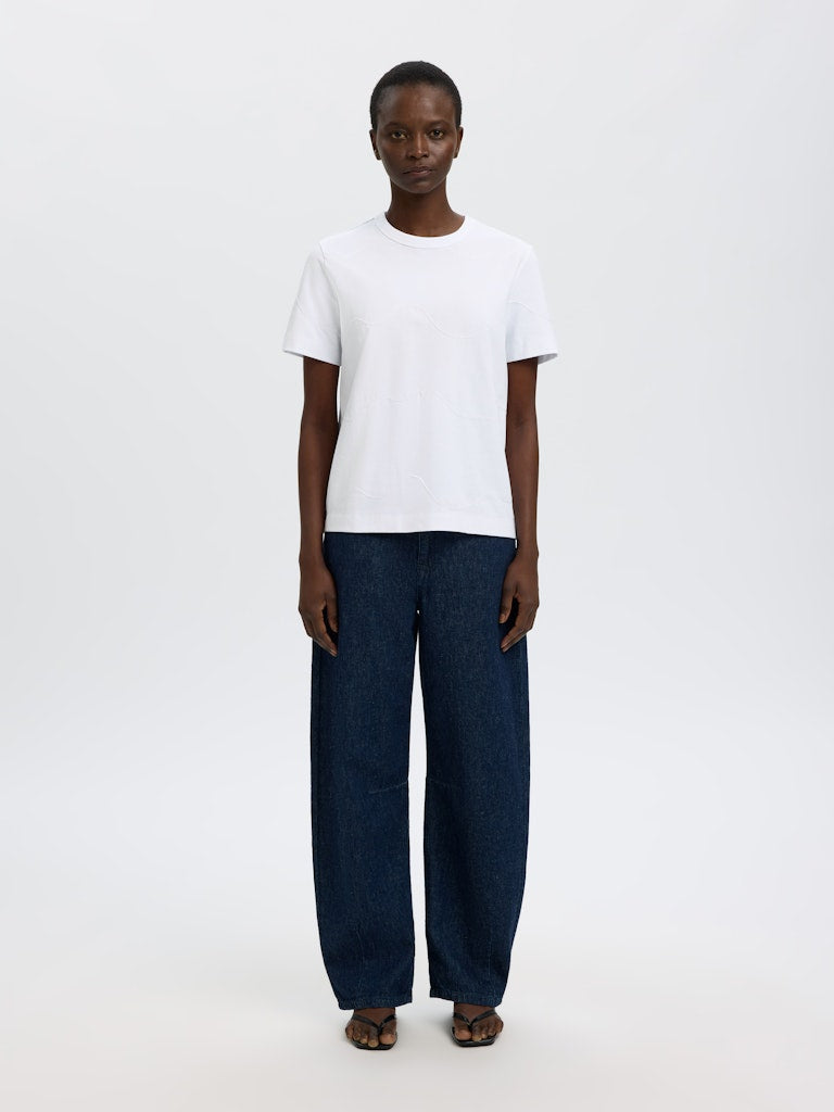 SLFMila SS Embroidery Tee Bright White