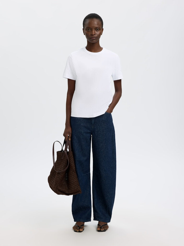 SLFMila SS Embroidery Tee Bright White