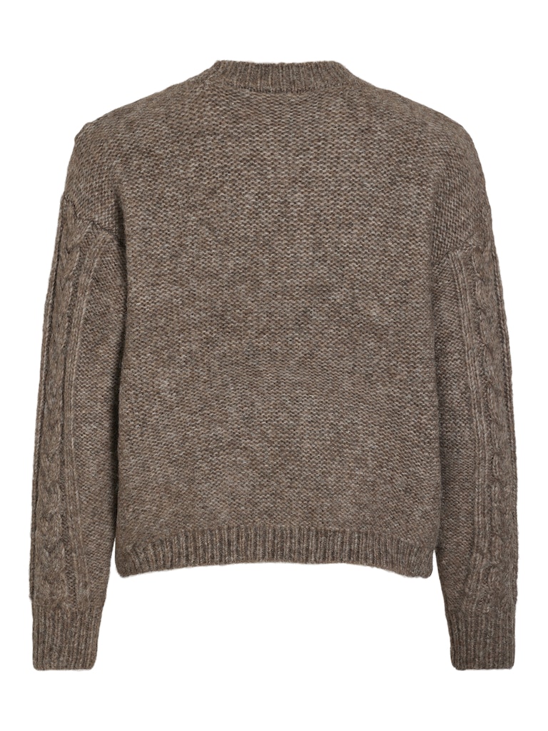 VIToya O-Neck Cable Knit Top Dark Natural