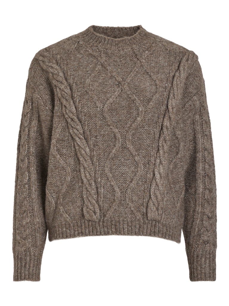 VIToya O-Neck Cable Knit Top Dark Natural