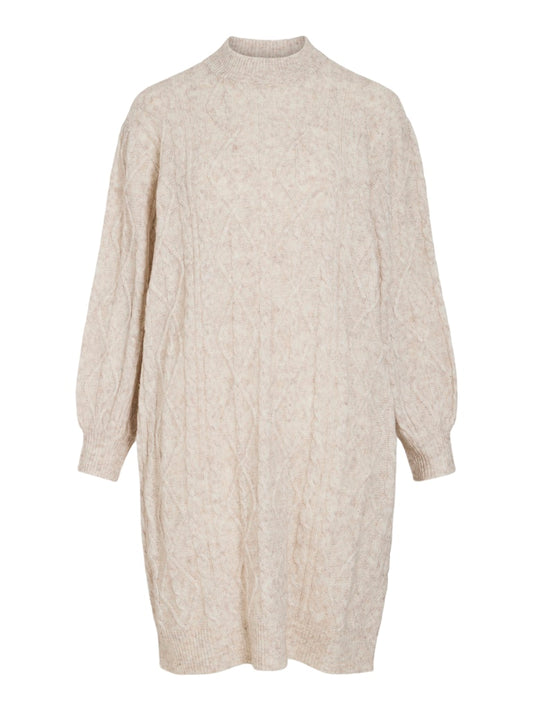 VIFloretta Higneck L/S Cable Knit Dress Natural