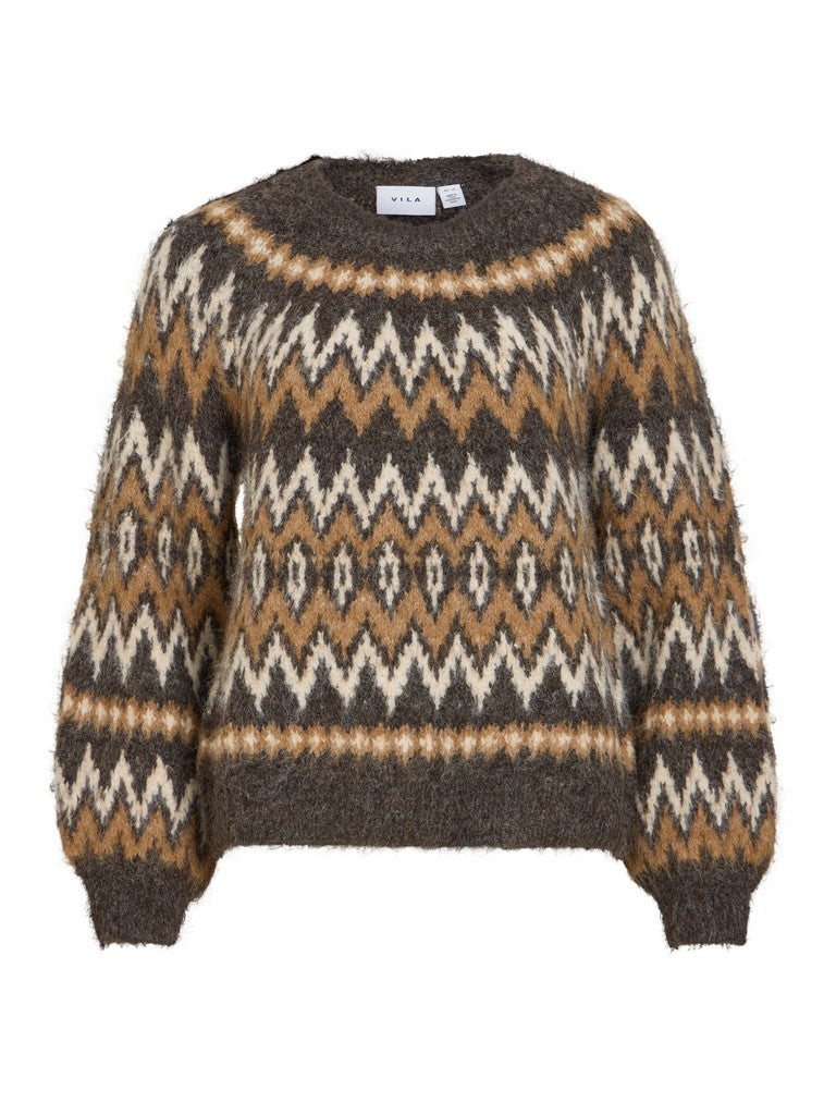 VIBows O-Neck L/S Knit Top Coffee Bean