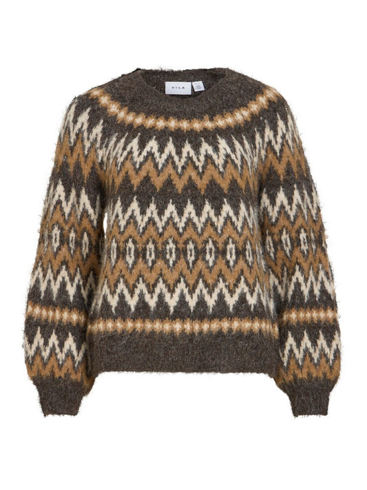 VIBows O-Neck L/S Knit Top Coffee Bean