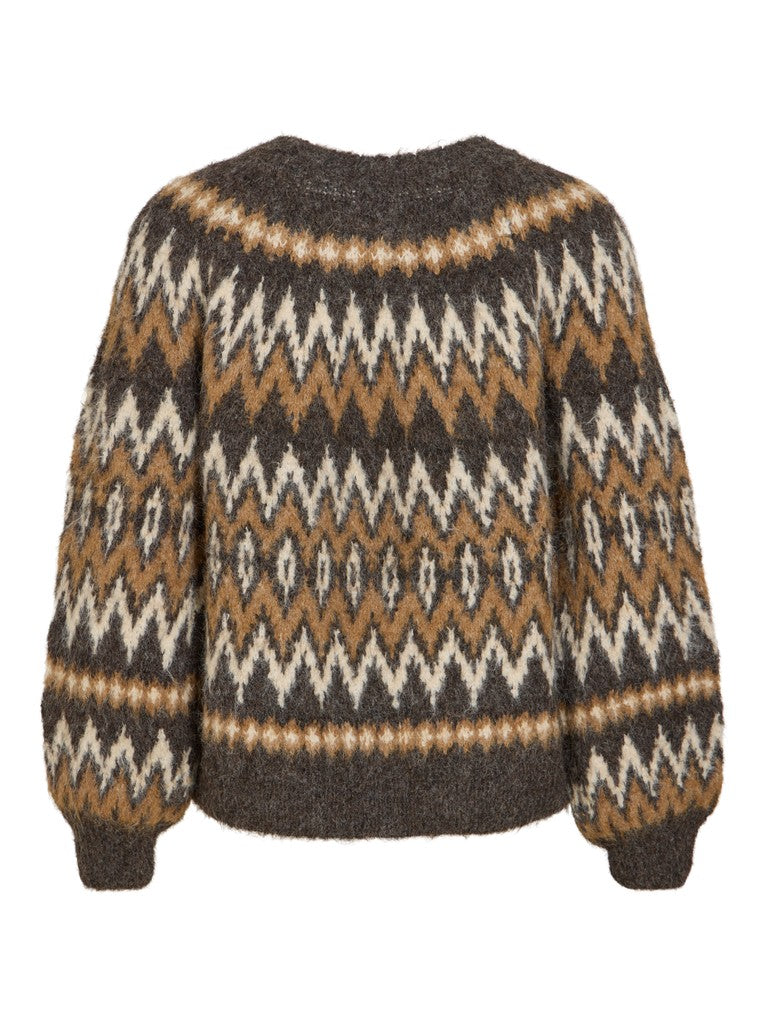 VIBows O-Neck L/S Knit Top Coffee Bean