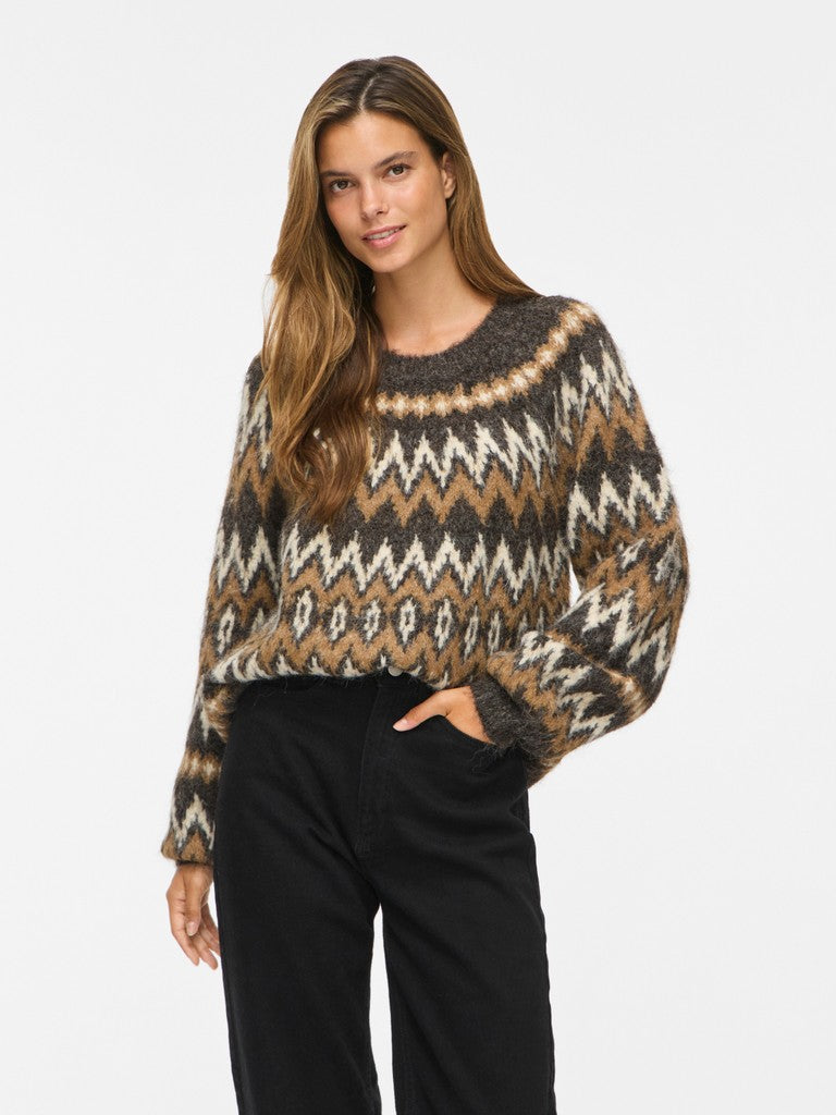 VIBows O-Neck L/S Knit Top Coffee Bean