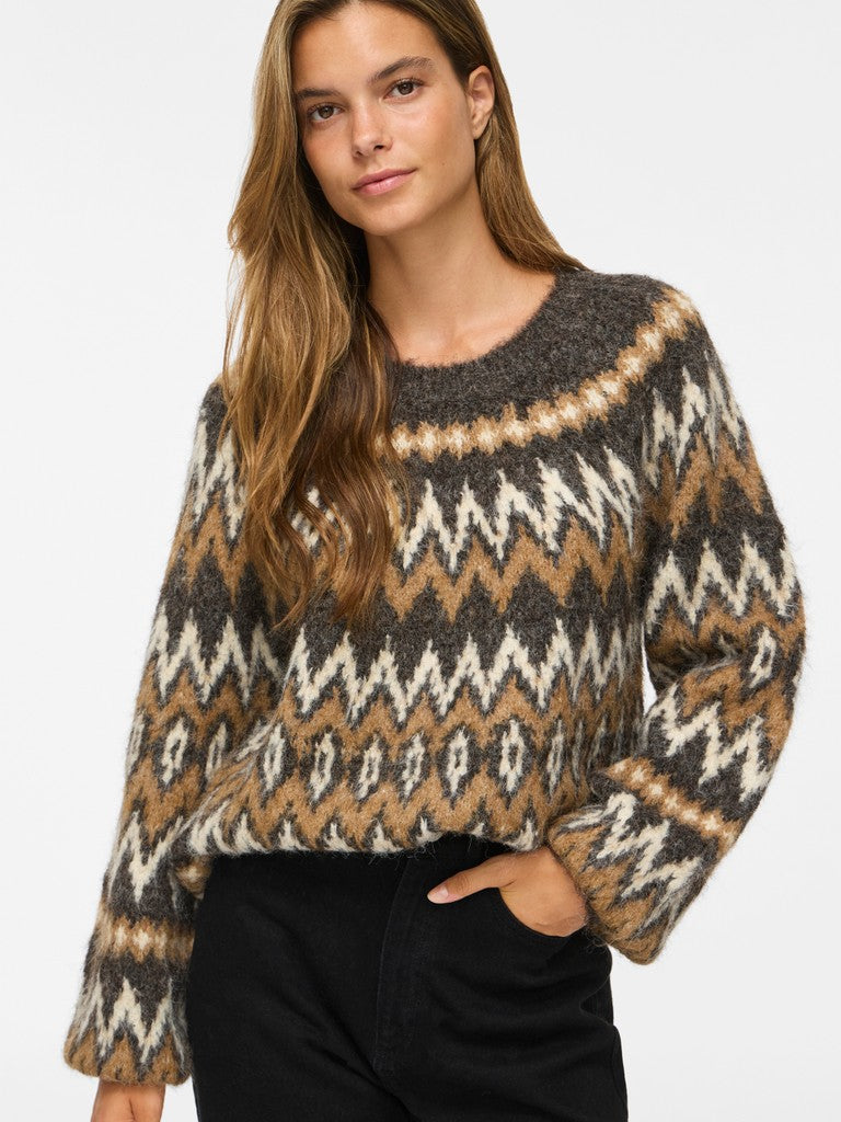 VIBows O-Neck L/S Knit Top Coffee Bean