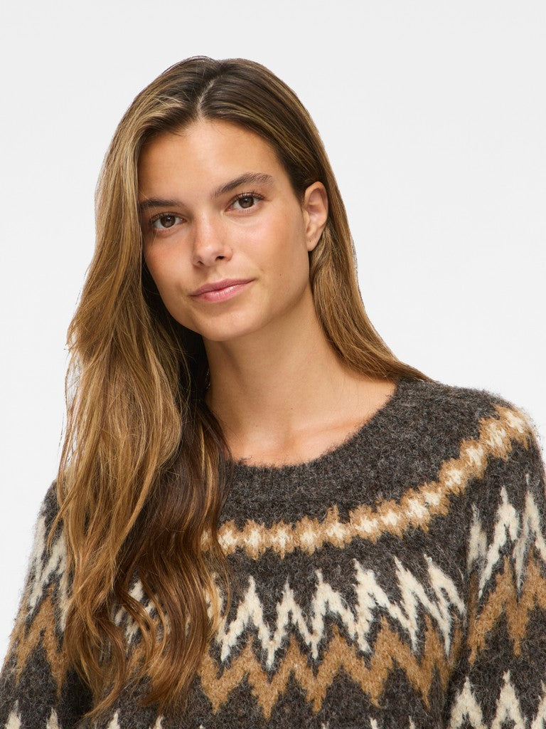 VIBows O-Neck L/S Knit Top Coffee Bean