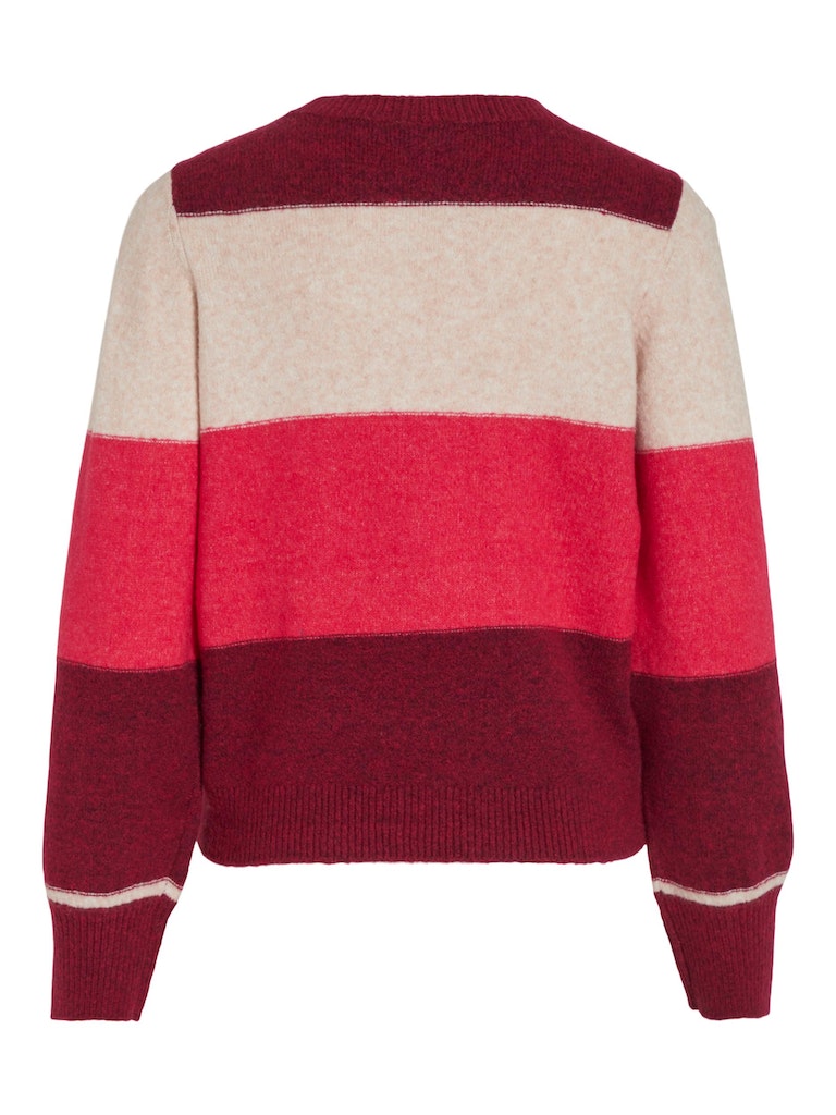 VIElla O-Neck L/S Stripe Knit Top Beet Red