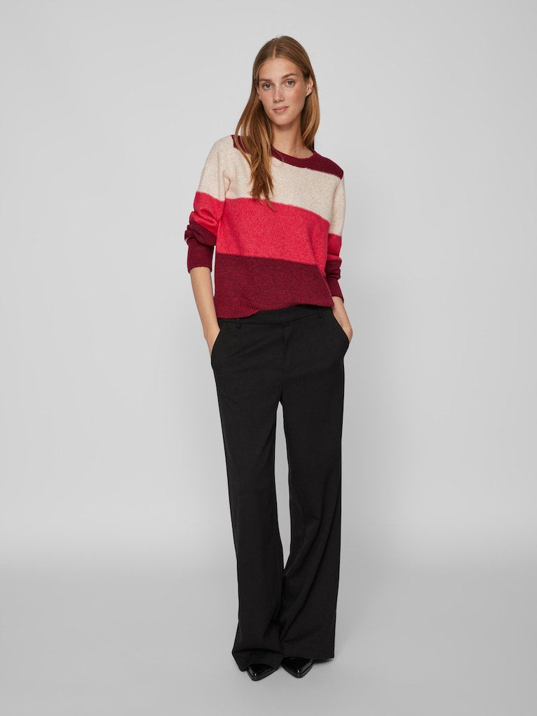 VIElla O-Neck L/S Stripe Knit Top Beet Red