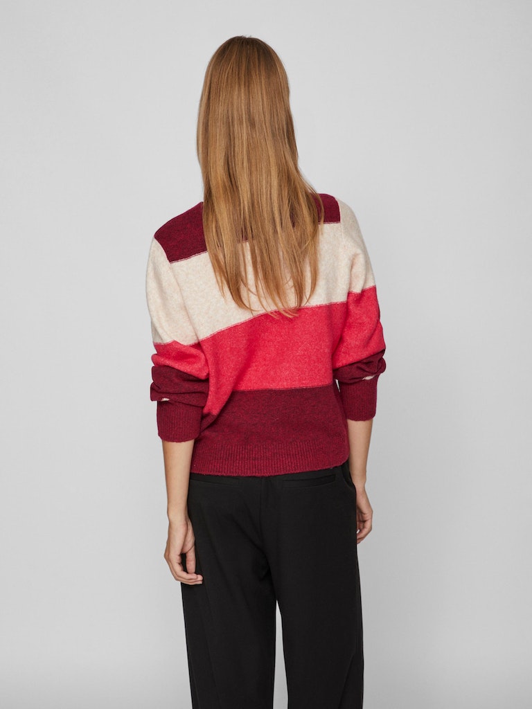 VIElla O-Neck L/S Stripe Knit Top Beet Red