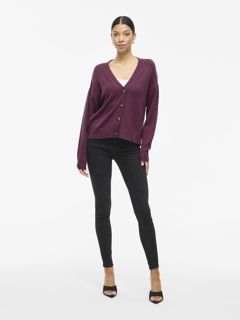 VIRil V-Neck Knit Cardiagan Fig Dark Melange