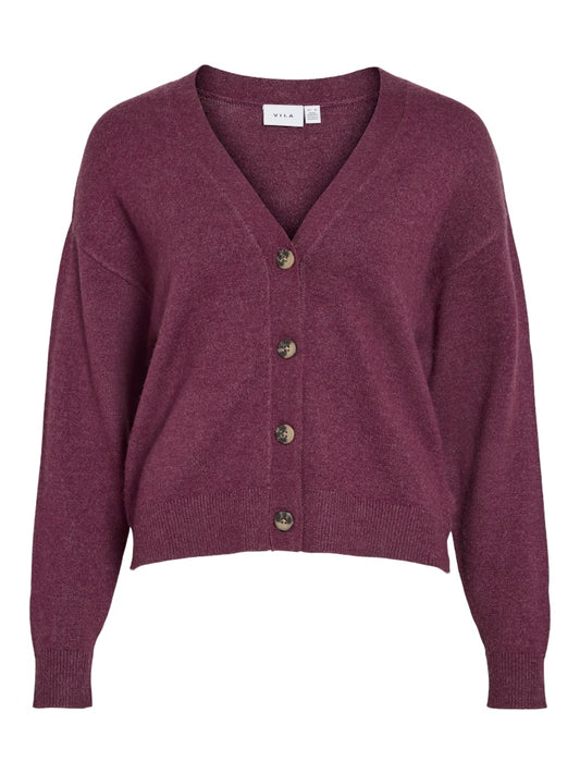 VIRil V-Neck Knit Cardiagan Fig Dark Melange
