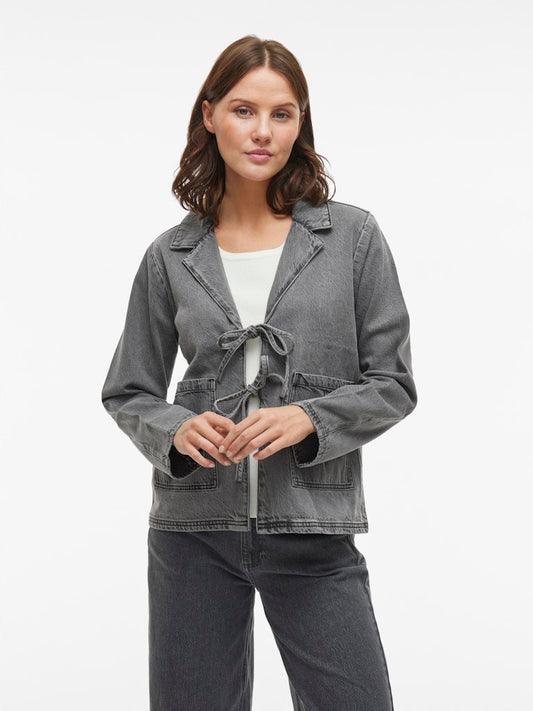 VIKiki L/S Tie Denim Jacket Dark Grey Denim