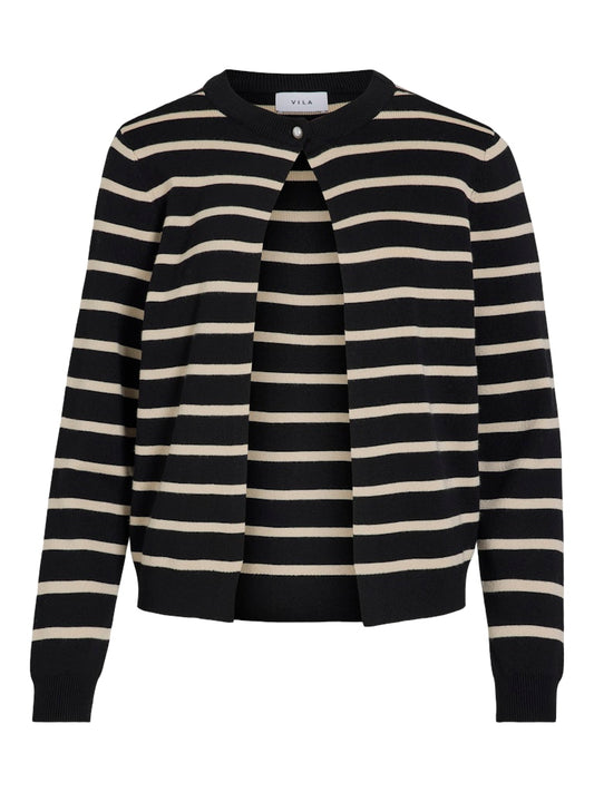 VISebahat L/S Knit Cardigan Black Stripes