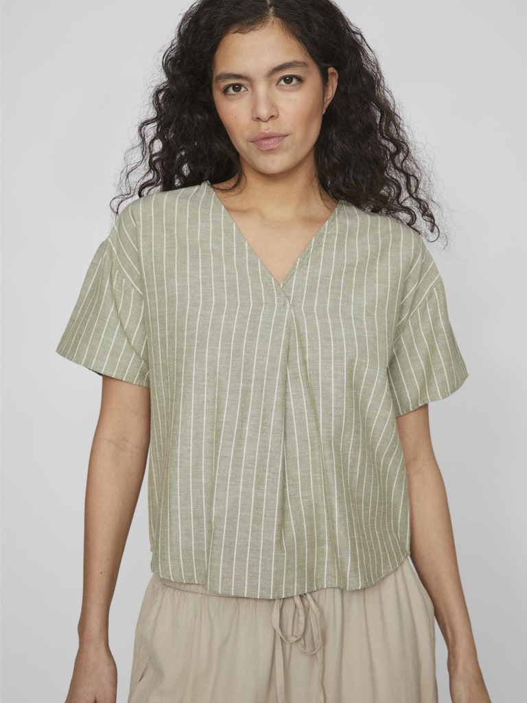 VIPrisilla Striped V-Neck Top Oil Green