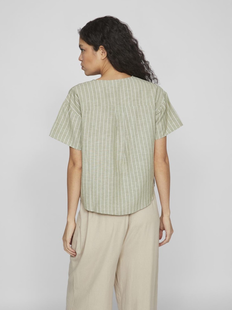 VIPrisilla Striped V-Neck Top Oil Green