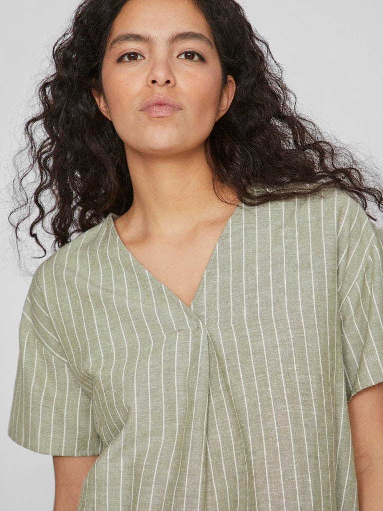 VIPrisilla Striped V-Neck Top Oil Green