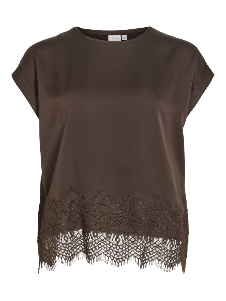 VIEllette S/S Full Satain Lace Top Coffee Bean
