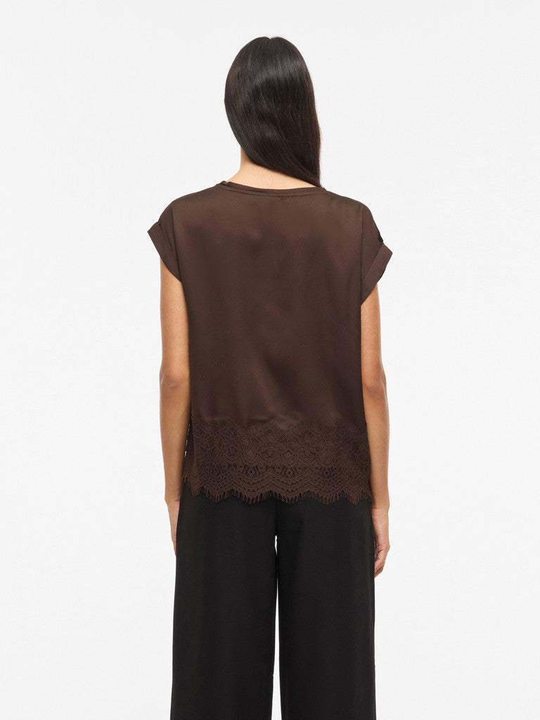 VIEllette S/S Full Satain Lace Top Coffee Bean
