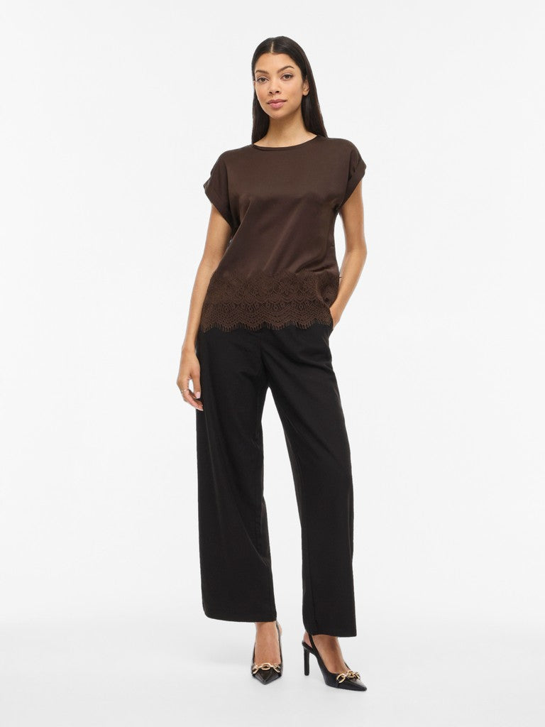 VIEllette S/S Full Satain Lace Top Coffee Bean