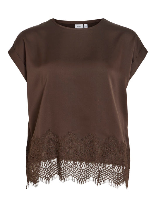 VIEllette S/S Full Satain Lace Top Coffee Bean