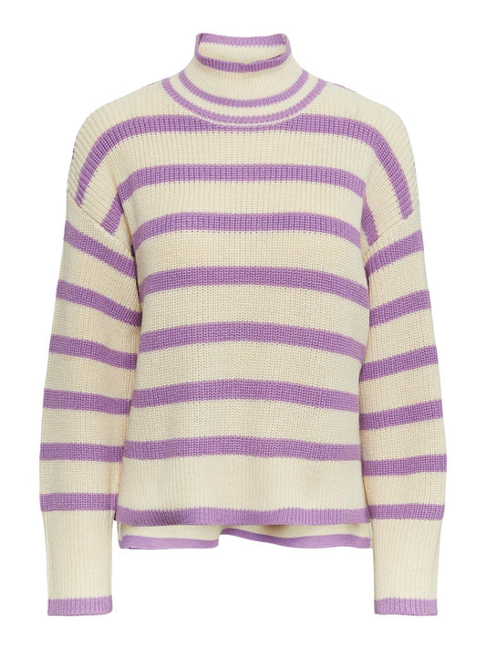 YASStripey LS High Neck Pullover African Violet