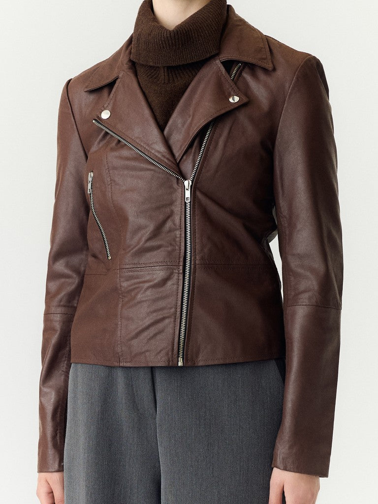 YASSophie Leather Jacket Chicory Coffee