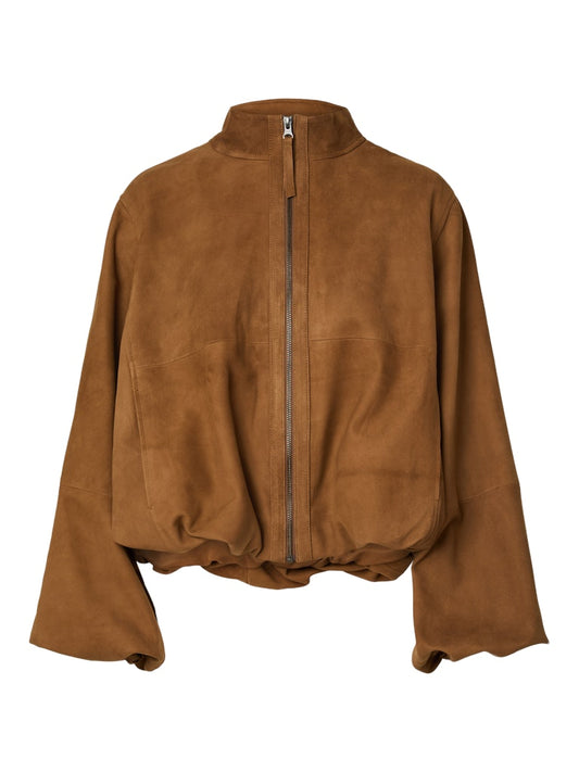 YASIsabel Leather Suede Jacket Bronze Brown