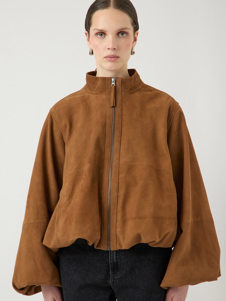 YASIsabel Leather Suede Jacket Bronze Brown