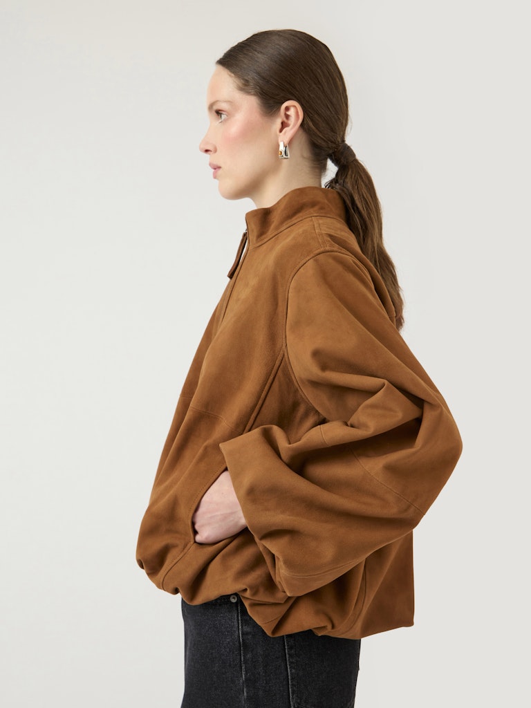 YASIsabel Leather Suede Jacket Bronze Brown