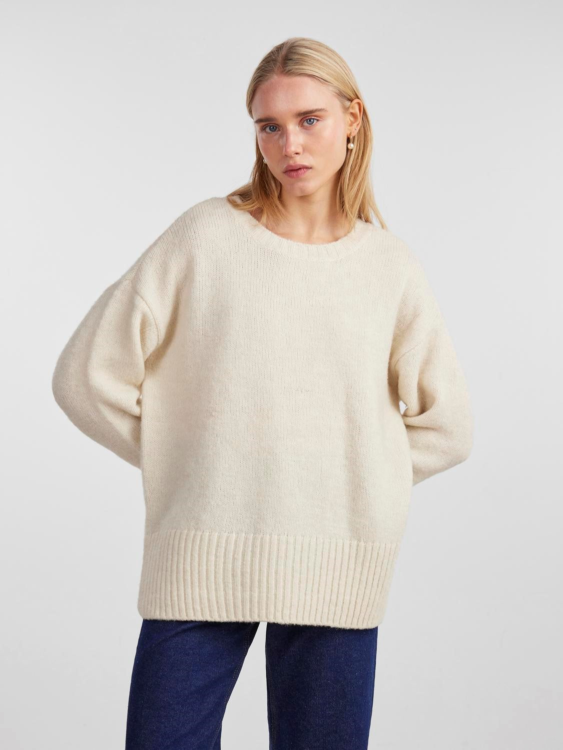 PCNancy LS Loose O-Neck Knit Birch