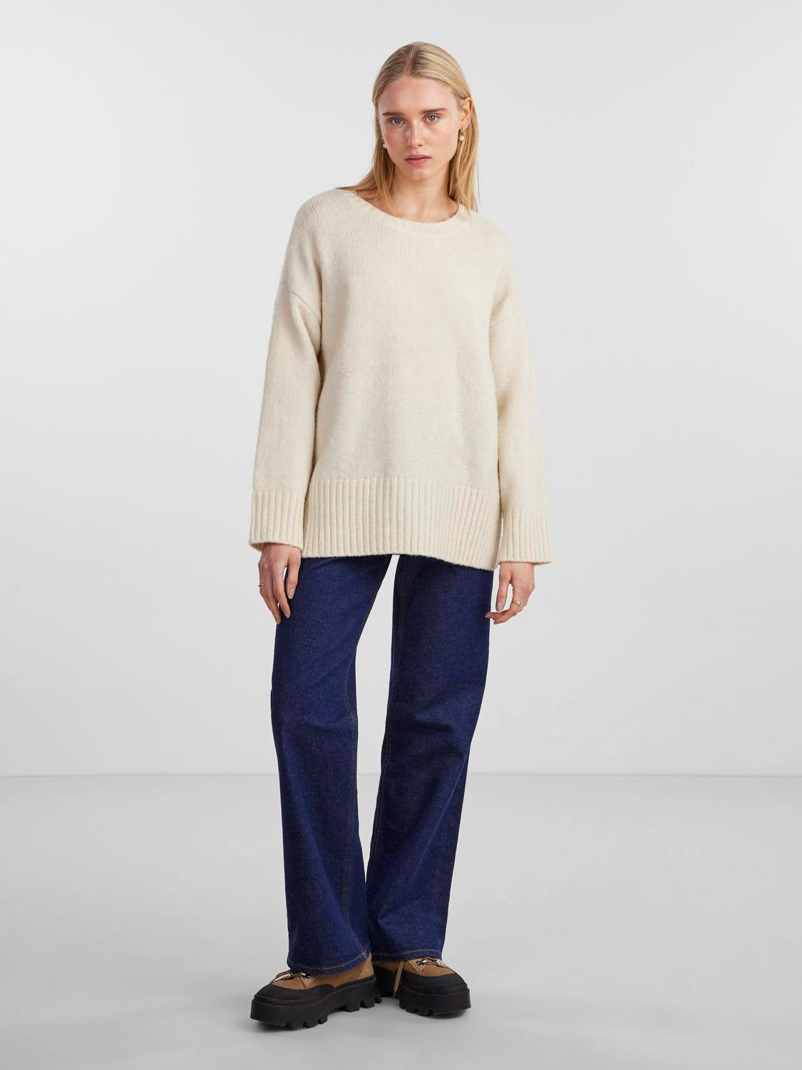 PCNancy LS Loose O-Neck Knit Birch