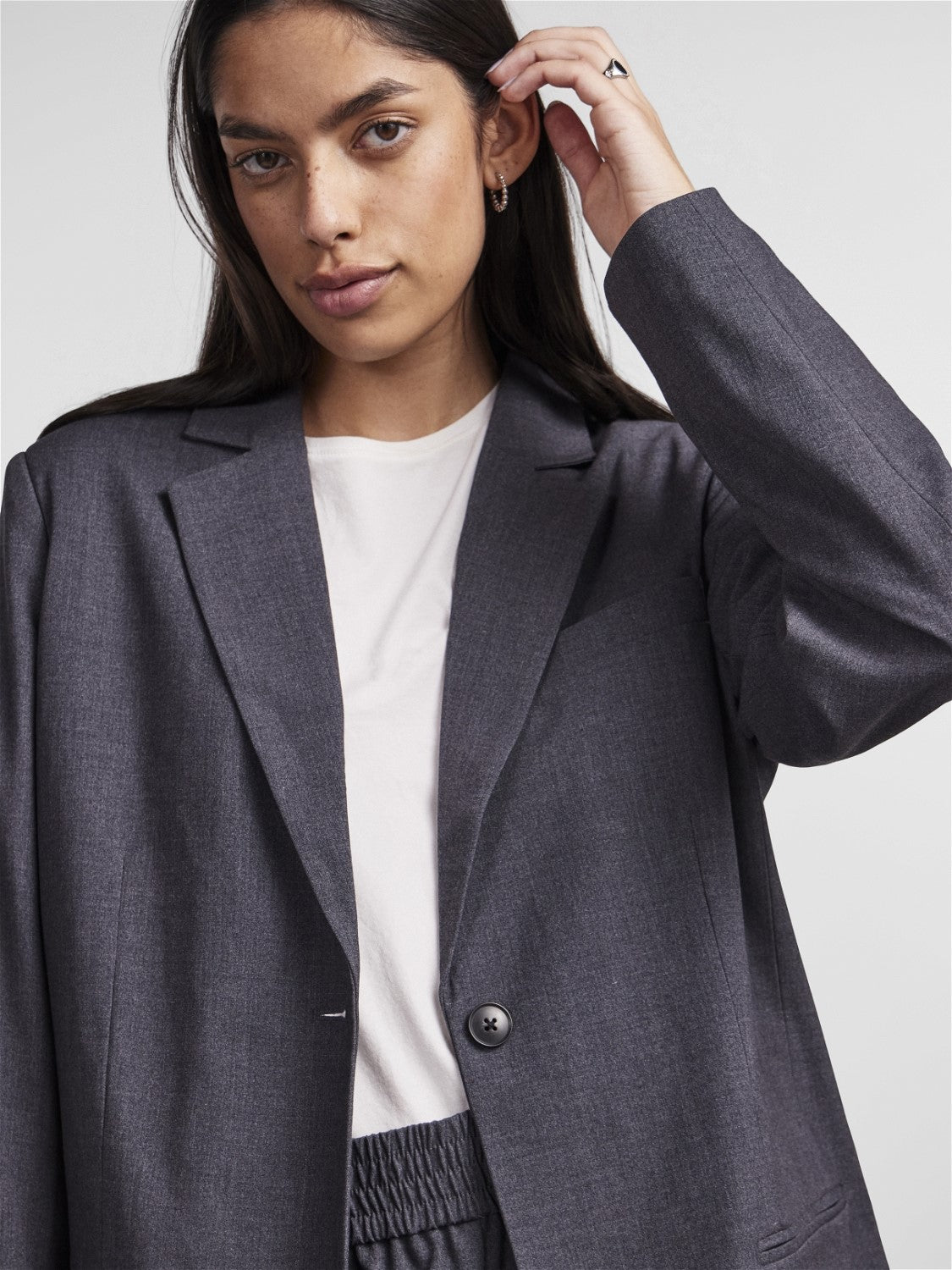 PCLuisa LS Loose Blazer Grey Melange