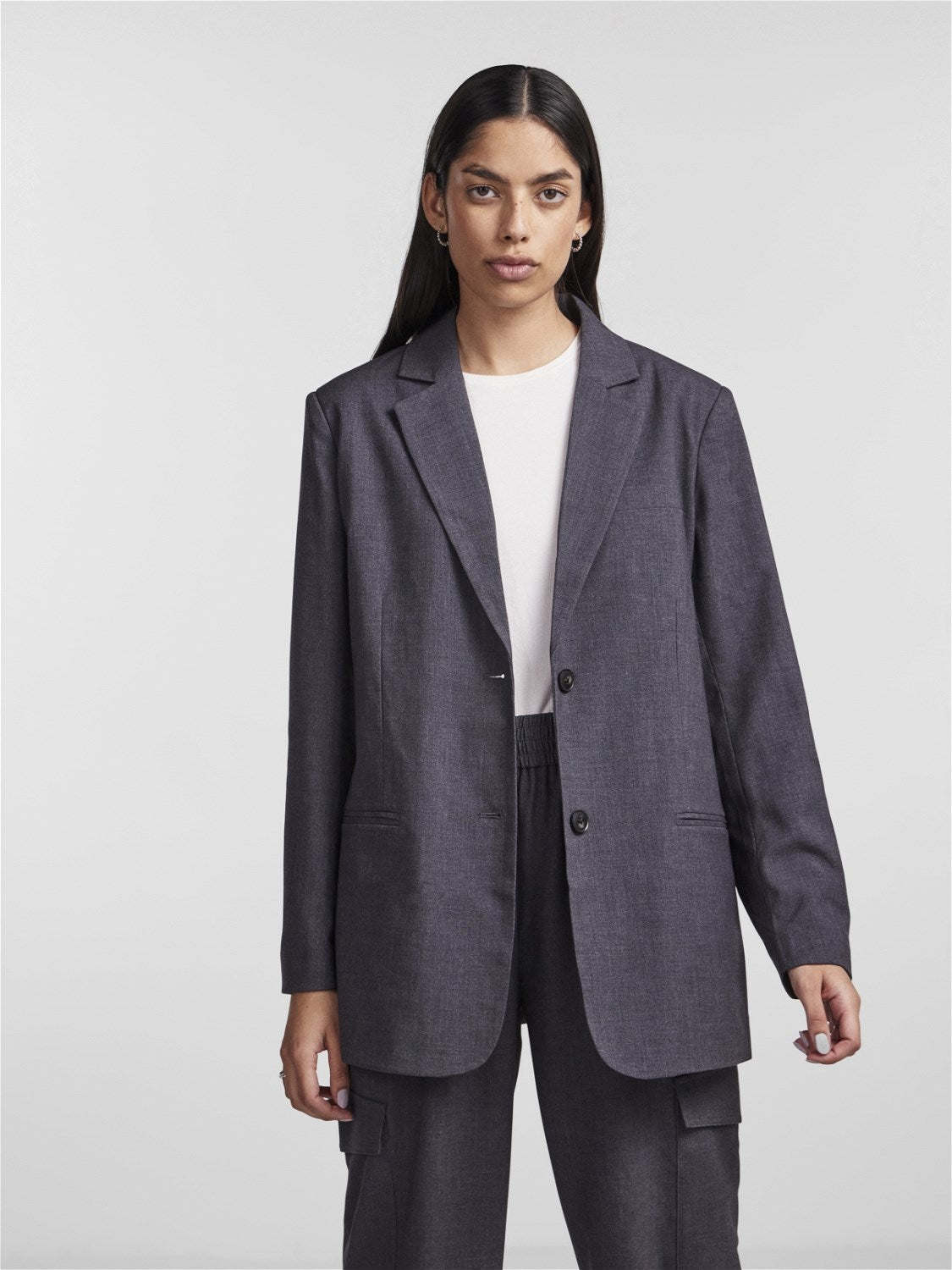 PCLuisa LS Loose Blazer Grey Melange