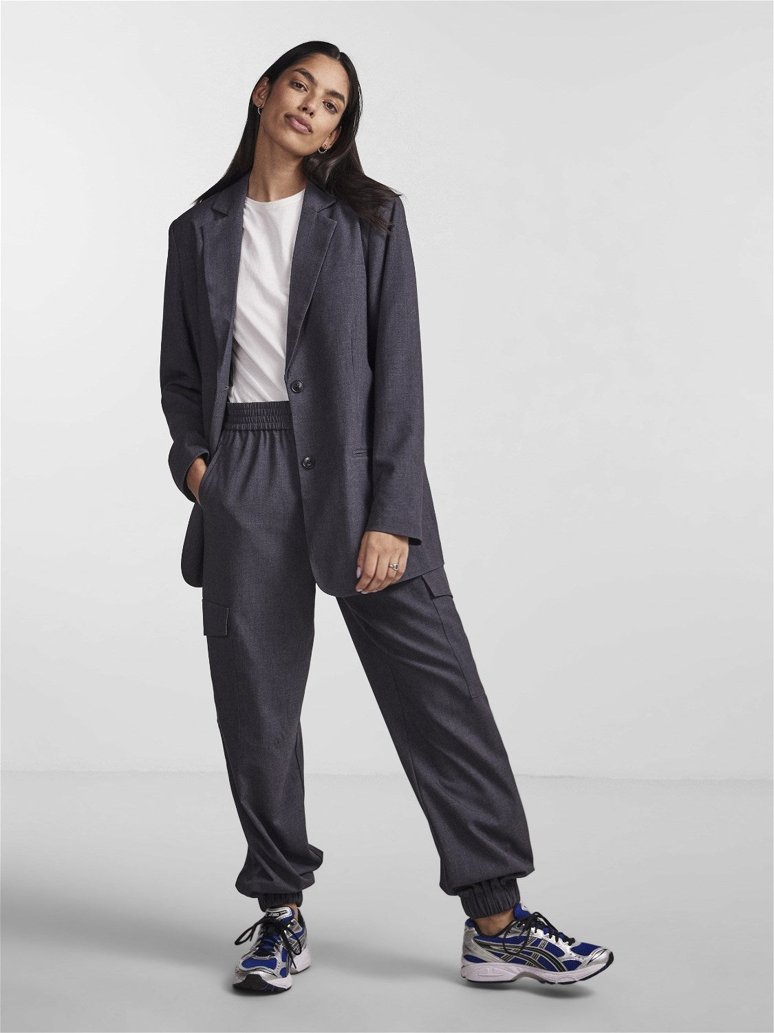 PCLuisa LS Loose Blazer Grey Melange