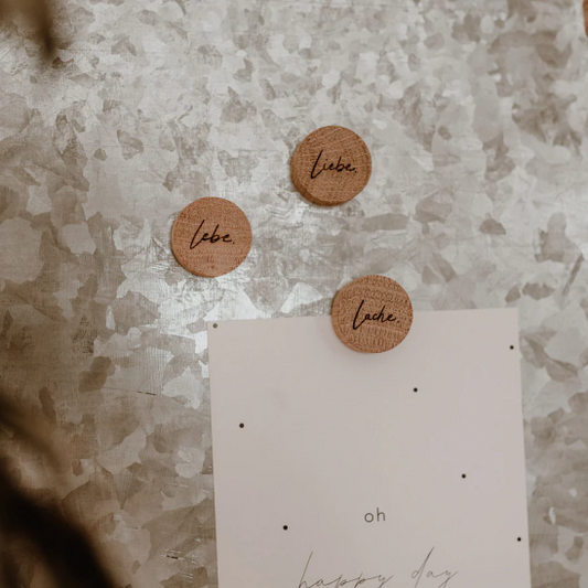 Holzmagnet 3er Set Lebe Liebe Lache