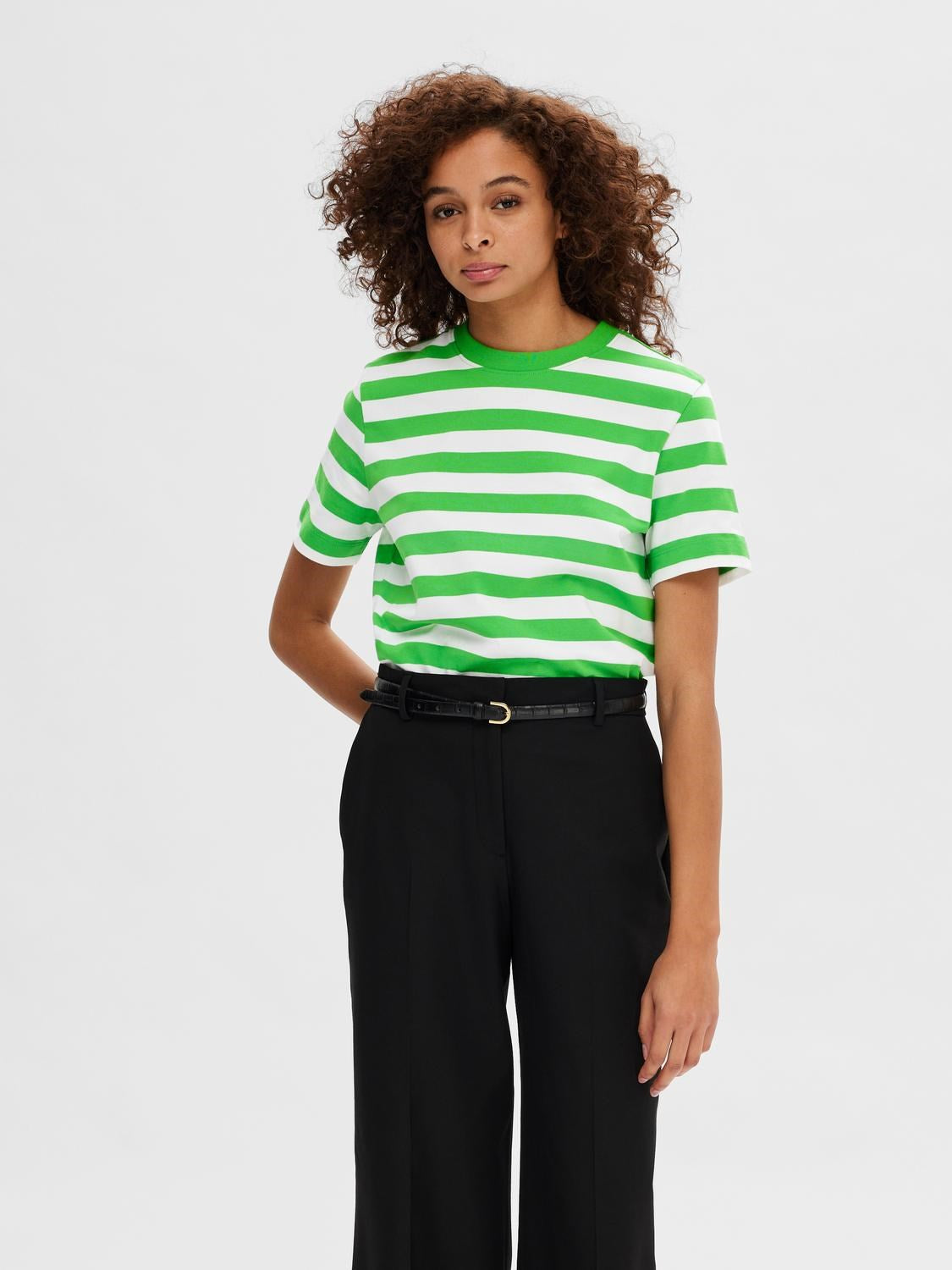 SLFEssential Striped Boxy Tee Classic Green