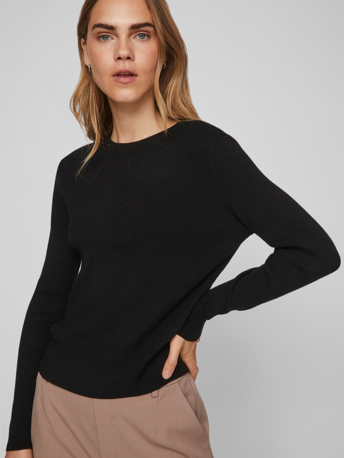 VIComfy O-Neck L/S Knit Top Black