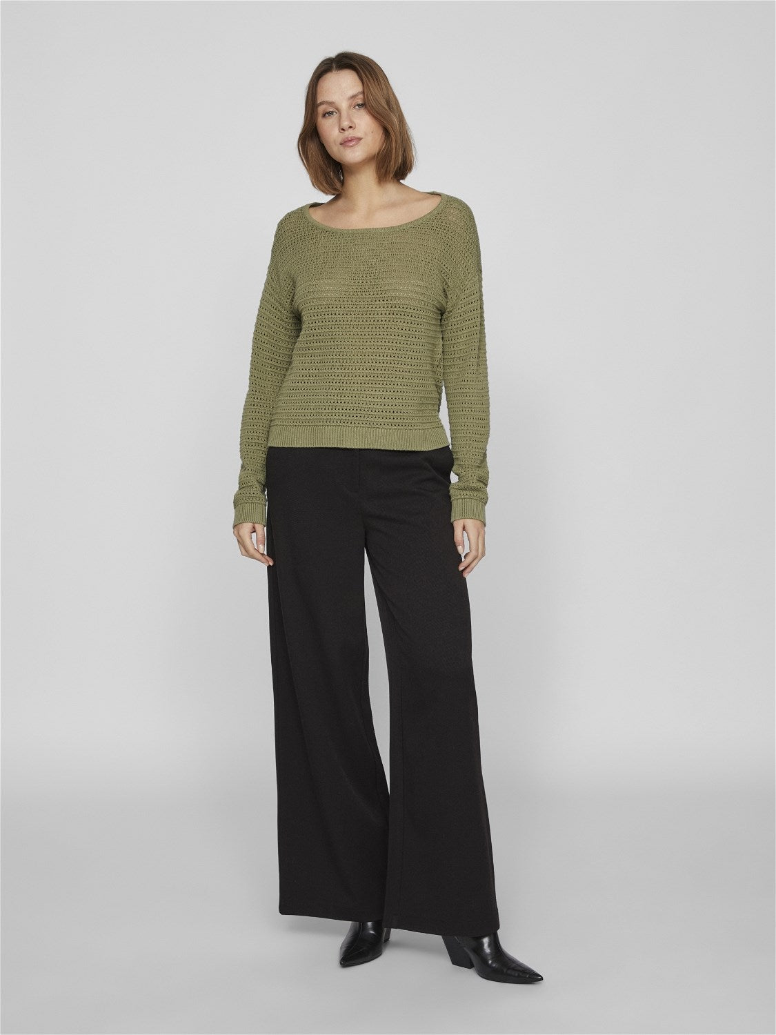 VIBellisina Boatneck Knit Top Oil Green